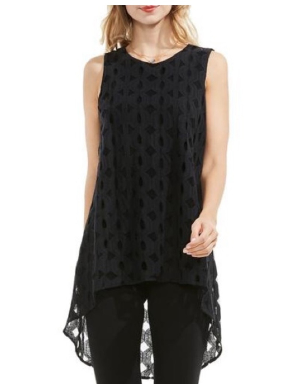 Vince Camuto Eyelet Hi Low Tunic Top size Small